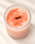 WISH Moments candle in coral marbled soy wax with a wood wick